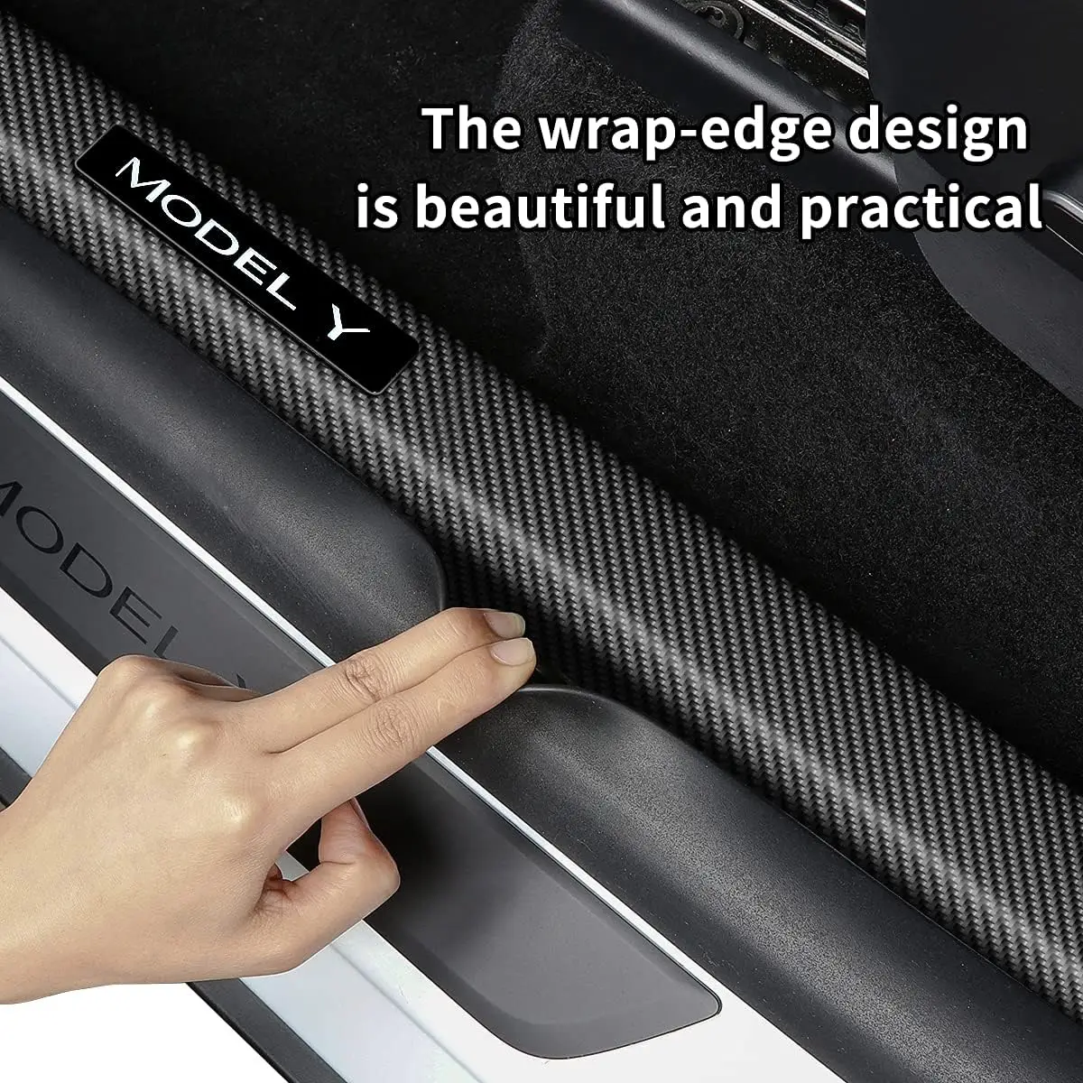 4pcs Rear Door Sill Guards For Tesla Model Y Carbon Fibre ABS Inner Protector Plate Cover Trim Car Anti-Dirty Bumper Kick Pad