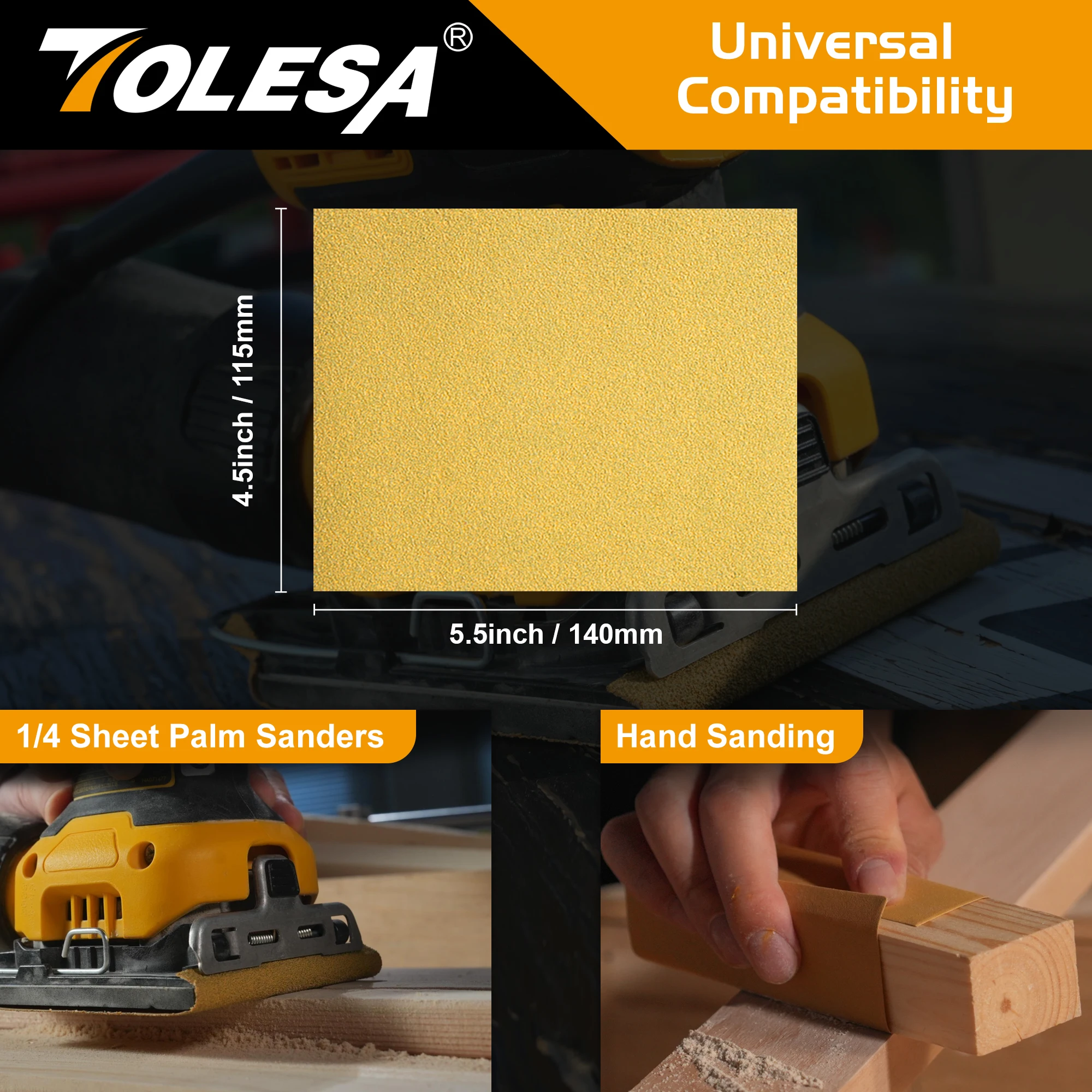 TOLESA 60pcs 1/4'' Sandpapers 60/80/120/150/220/240/320/400 Grit Sanding Sheets Easily Perforated Polishing Wood Metal