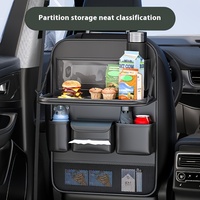1pc Car Seat Organizer Napa Faux Leather Multifunction Dual Tablet Cup Holder Storage Fits SUV Sedan Black Diamond Stitch