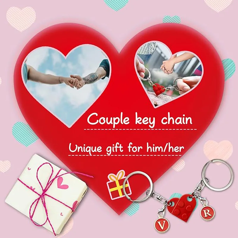 Personalized Brick Matching Heart Keychains - Gifts for Mom, Dad, Couple, Boyfriend, Girlfriend, Lovers