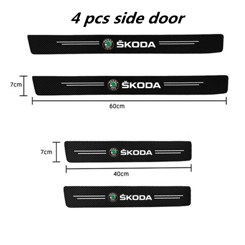 4Pcs Car Scuff Protective Sill Sticker For Skoda Octavia A5 A7 Fabia Rapid Superb Yeti Carbon Fiber Decor Decal Auto Accessorie