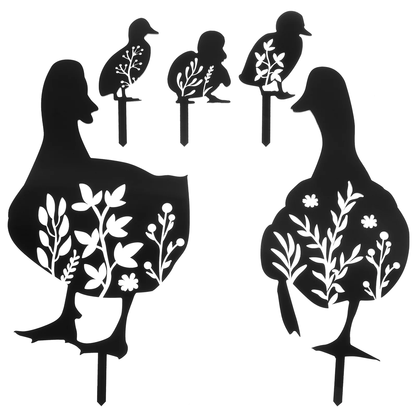 

6 Pcs Duck Garden Decoration Yards Decorative Acrylic Stake Lawn Ornament Mirror Sticker Sign Black