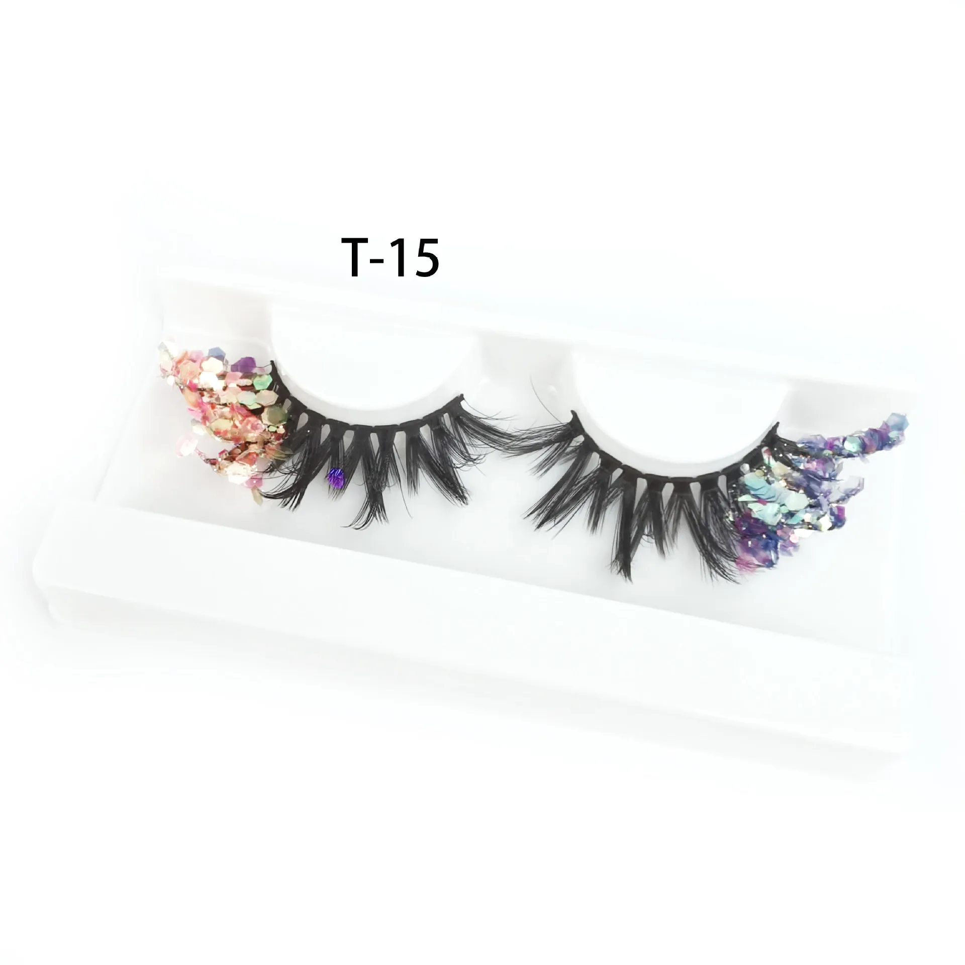 Fake Eyelashes with Color Fluorescence with Sequins False Lashes Colorful Eyelashes Bulk Dramatic Makeup Fake Lash Party Makeup