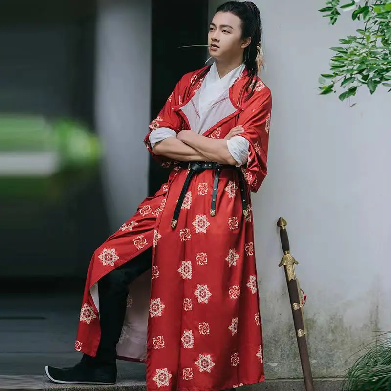 

Chinese Drama Tang Dynasty Round Neck Long Robe Traditional Chinese Folk Dance Costumes Daily Hanfu Show Costume Men and Women