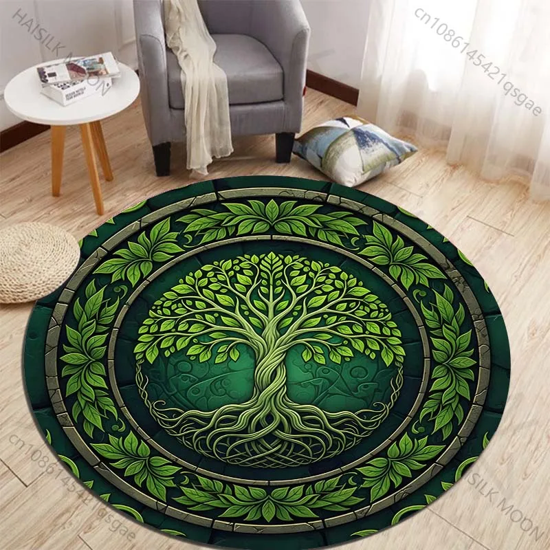Vibrant Artistic Tree of Life Design Printed round carpet living room sofa table carpet large pet mat soft round carpet