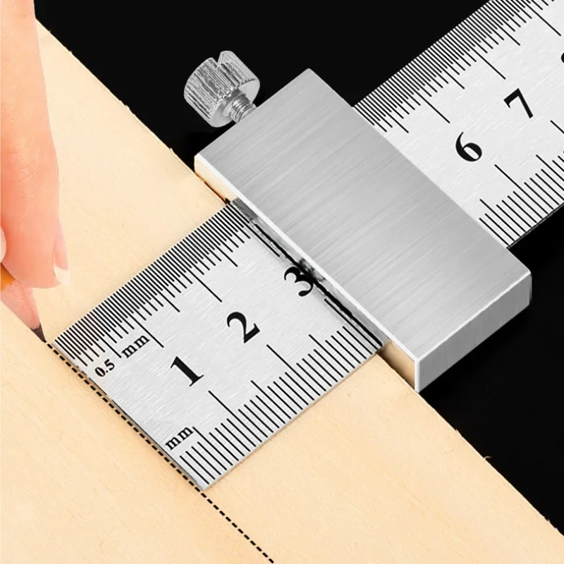 Metal Carpenter Carpentry Square Woodworking Tools Carpentry Steel Ruler Positioning Limit Block Measuring Marking Gauge