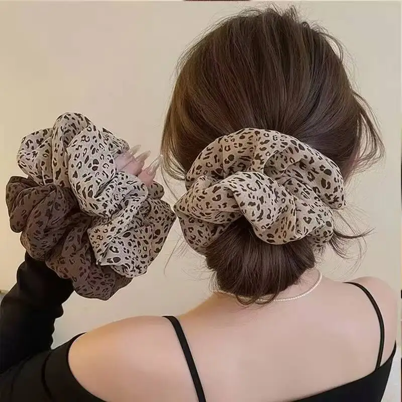 Übergroße Haargummis mit Leopardenmuster, Koreanische Scrunchies, Einfache Haarbänder, Gummibänder, Pferdeschwanz-Kopfschmuck, Haaraccessoires für Mädchen