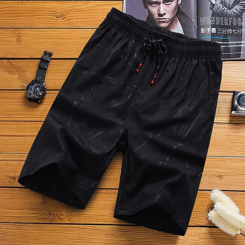Casual Trend Boys Loose Printed Knee Pants 2023 Summer Male Clothes Fashion Pockets All-match Elastic Drawstring Pants for Men