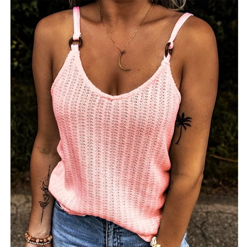 2022 Summer Women'S Fashion Casual Sleeveless Backless Top Solid Color Sling Ladies Off Shoulder Shirt Loose Cammy Tank Top