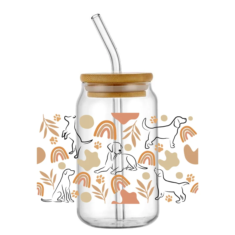Easy peel waterproof DIY Decals Cute Dog 3D transfers uvdtf crystal sticker 16oz uv dtf cup wraps for Libbey Glasses