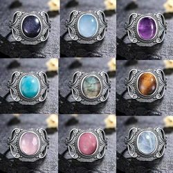 Natural 8*10MM Stone Finger Ring Moonstone Amethyst Labradorite Jewelry Rings for Women Gift S925 Silver Ring