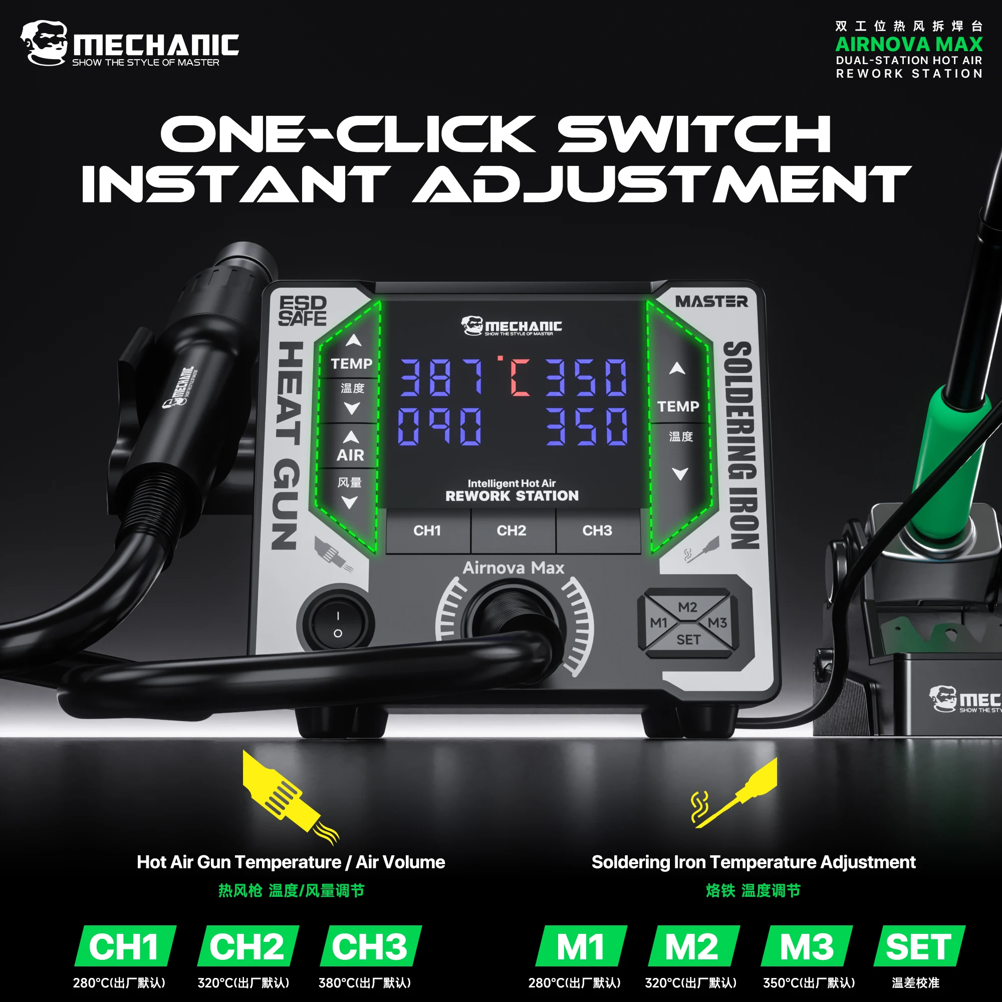 

Mechanic 1200W Intelligent BGA Rework Station Support C210/C115/C245 Soldering Iron Fast Heating PCB Motherboard Welding Station