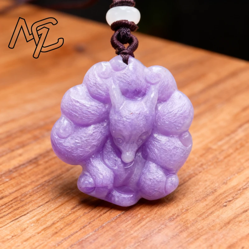 

Natural Real Purple Green Jade Fox Mask Pendant Necklace Fashion Accessories Gemstones Chinese Talismans Carved Jewelry Women