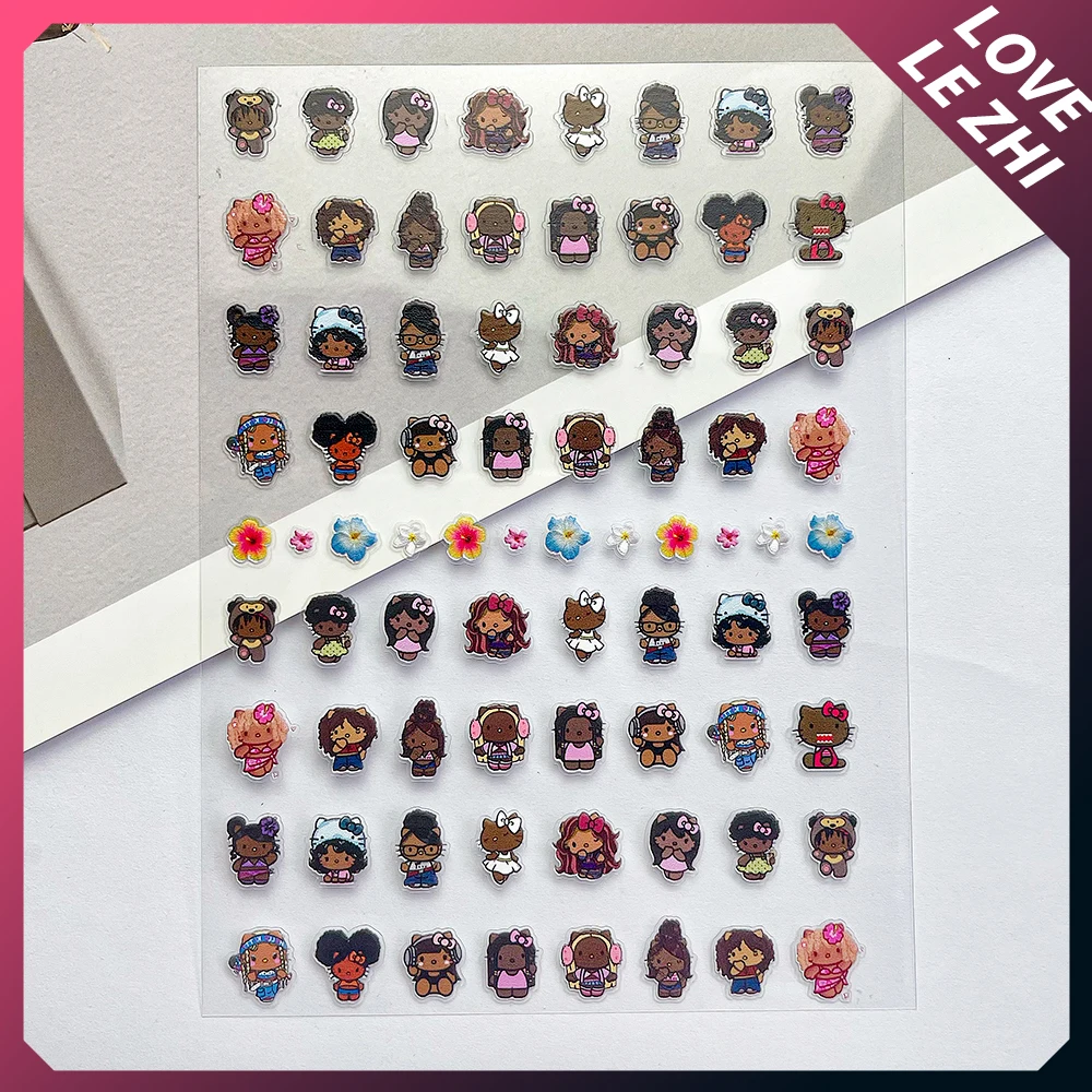 Cartoon Sanrioed HelloKitty 3D Diy Nagels Transfer Slider Decals Stickers Zwarte Huid Hawaiiaanse Kt Pop Plakboek Koffer Stickers