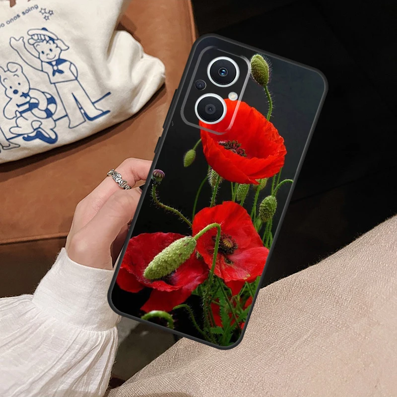 Red Corn Poppy Flower Funda Case For OPPO Reno 8 Lite Reno 7 Lite 6 5 4 8T 4Z 5Z Find X5 X2 Lite X3 Neo X6 Pro