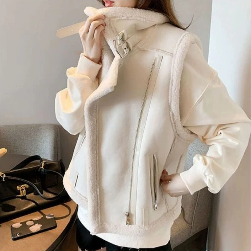 Women Fleece Vest Autumn Winter Female Waistcoat Sleeveless Jacket Ladies Warm Thick Zipper Coat Vintage Lamb Wool Outerwear