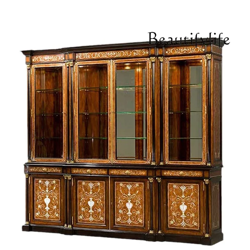 

British retro bookcase European solid wood four-door bookcase palace luxury storage study furniture