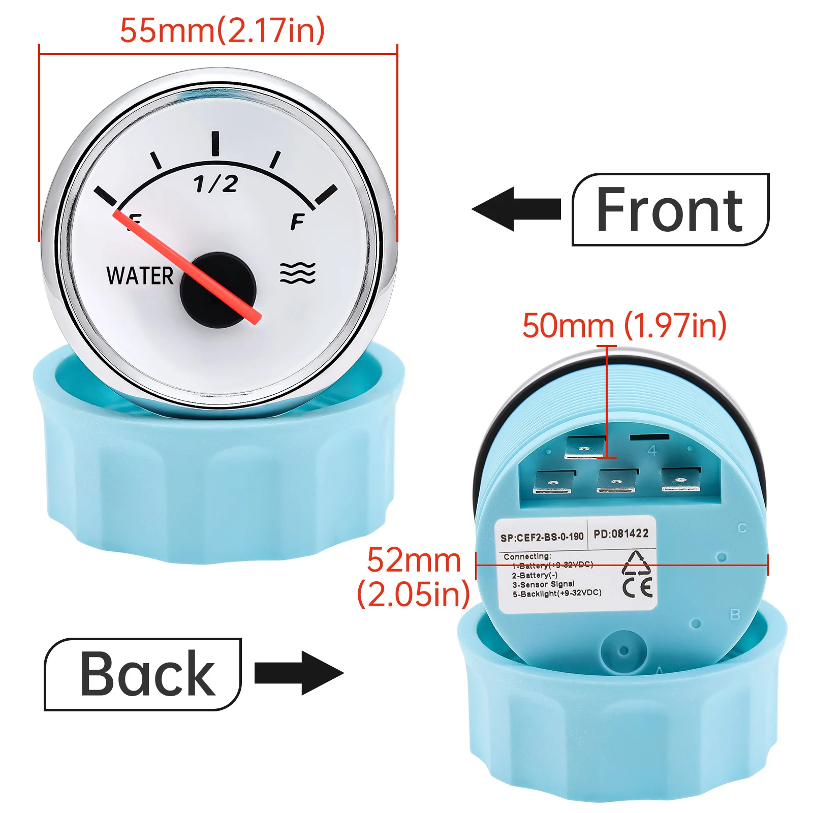 Car Marine Water Tank Indicator 52mm Universal Water Level Gauge Waterproof Water Meter 0-190/240 Ohm For Water Level Sensor