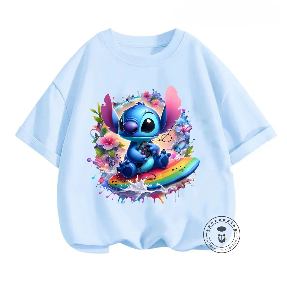 Popular Summer T-Shirts for Kids Featuring Stitch Marvel Cartoon Characters Cute O-Neck Tops for a Fun Look Great for Daily Wear