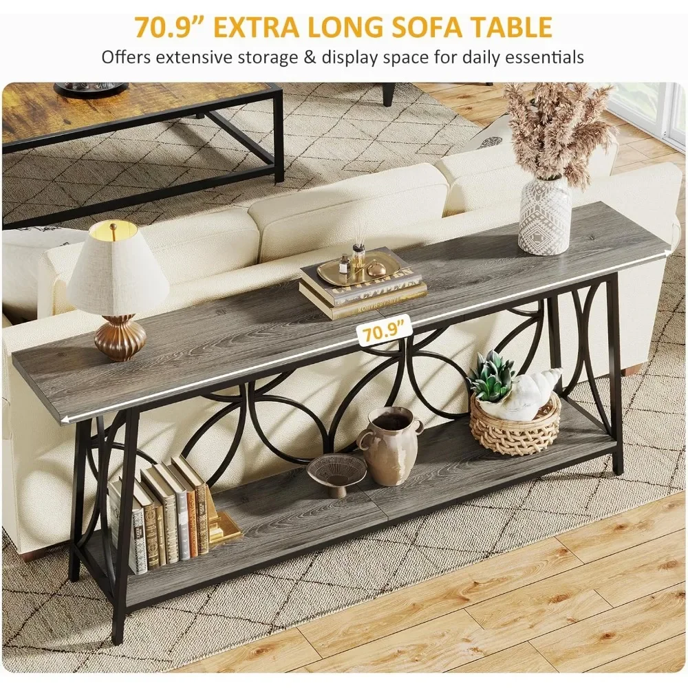 70.9-Inch Sofa Table, with Storage for Entryway, Living Room, Hallway, Foryer, 2-Tier Narrow Console Table