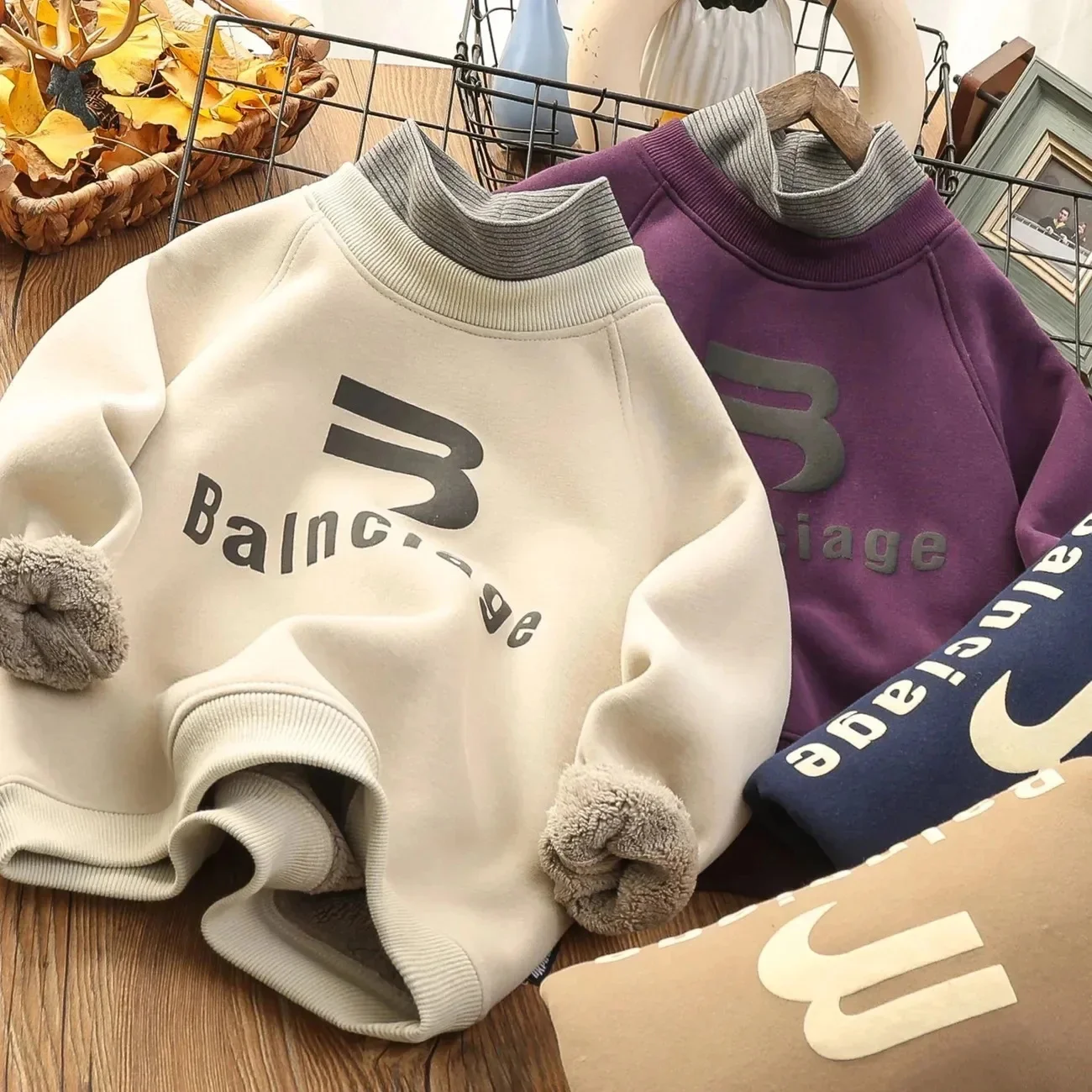 Fleece Winter Boys Lined Patchwork Turtleneck Alphabet Sweatshirt School Kids Track Pullover Coat Tops Child Work Jumper 5-16Yrs