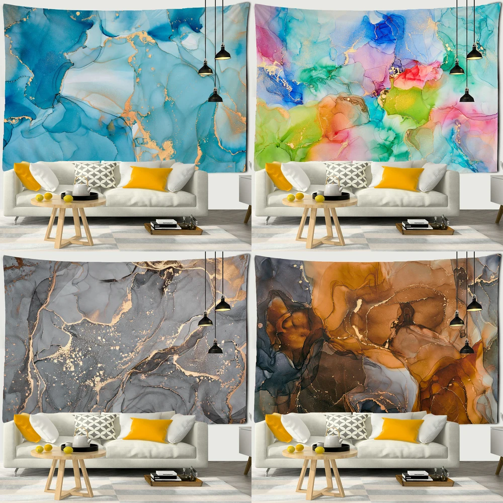 Marble Texture Print Tapestry Living Decoration House Tapestry Psychedelic Hippie Wall Hanging Home Art Bohemian Decor Fireplace