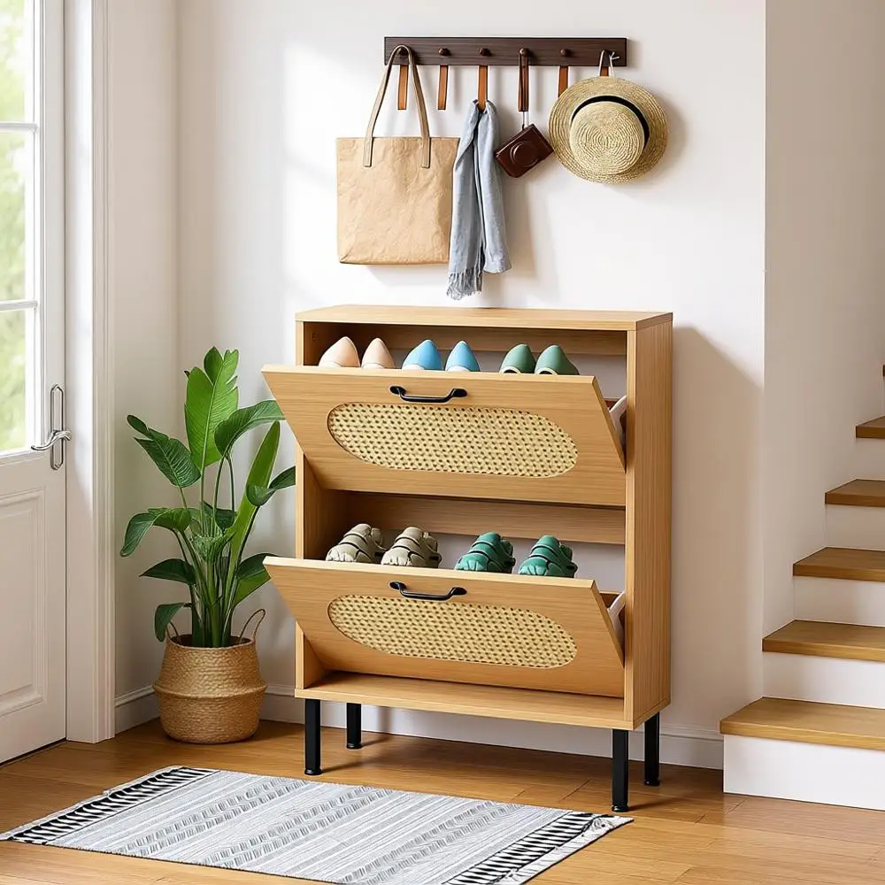 

Double-Tier Wooden Shoe Storage Cabinet for Entryway, Hallway, and Living Room