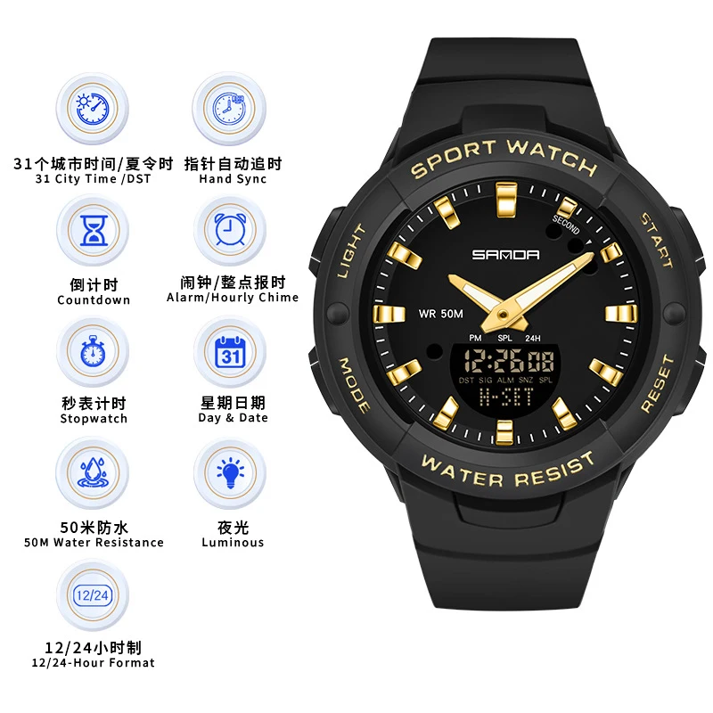Men's and Women's watches fashion waterproof night light alarm clock multifunctional electronic watch TPU strap Student watch