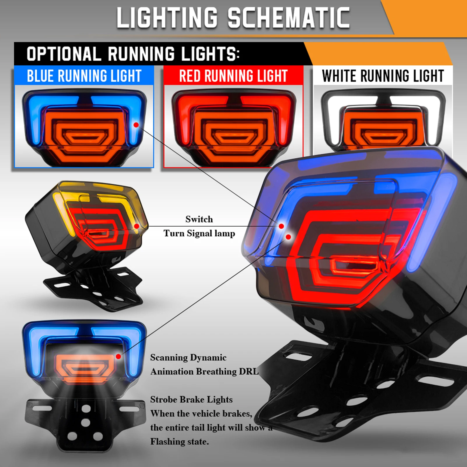 Motorcycle Tail Light Integrated Strobe Brake Lights With Dynamic Scanning Breathing Function for HONDA TMX125/155 CG125