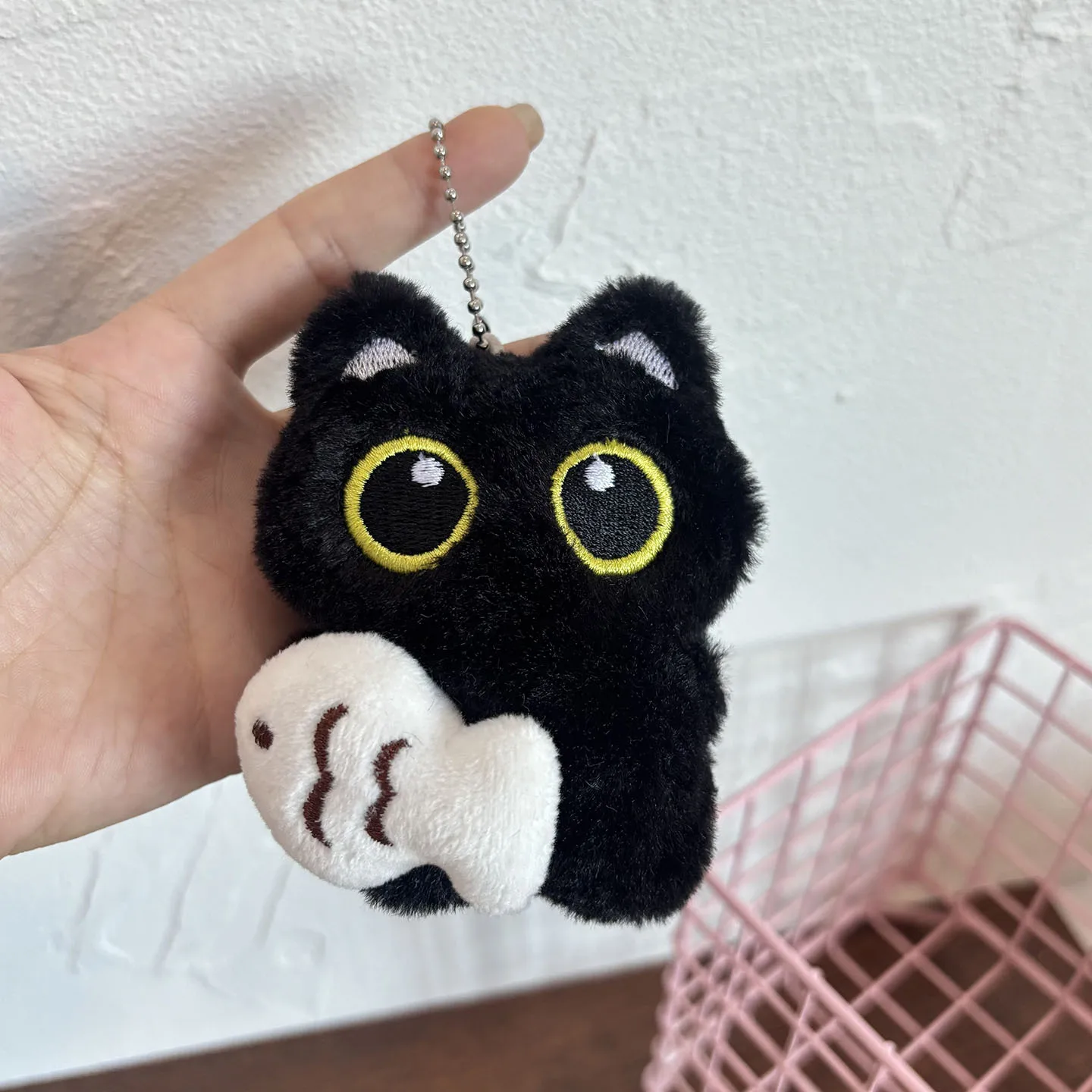 Nette Plüsch Big Eyed Schwarze Katze Puppe Anhänger Mädchen Rucksack Puppe Anhänger Paar Tasche Schlüsselbund Telefon Charms Tasche Anhänger Zubehör
