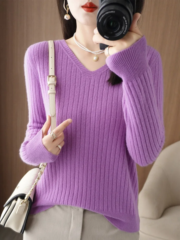 Sweater Women Autumn Winter Women Sweaters Fashion V-neck Cashmere Sweater Women Knitted Sweater Pullover 2022New Tops