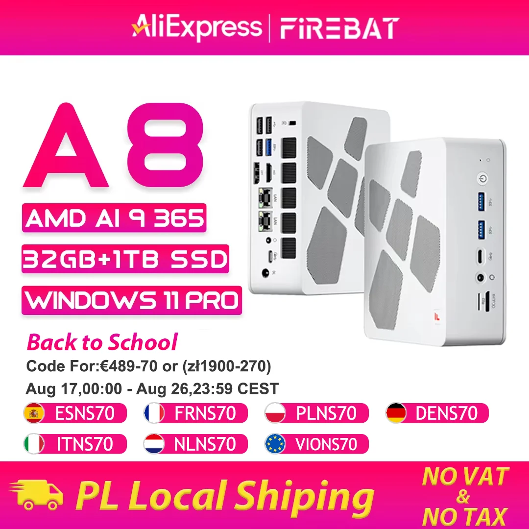 Firebat A8 Mini-PC AMD Ryzen AI 9 365 USB4*2 DDR5*2 PCIe4*2 32GB 1TB Unterstützt OCuLink Windows11 Pro WiFi6 Gaming Desktop-Computer