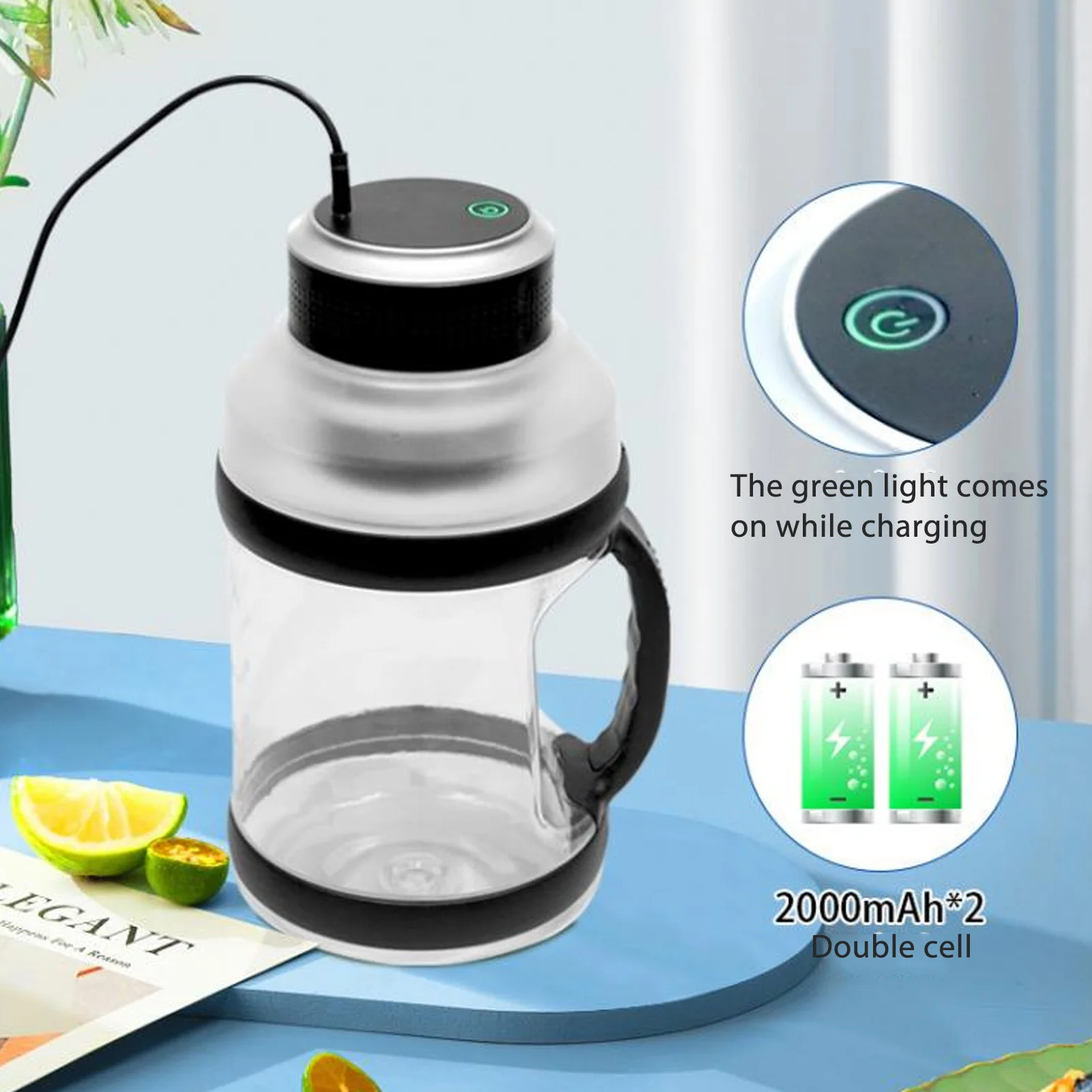 Blender olahraga portabel 2L, Blender perjalanan Tipe C dengan 6 pisau 18000rpm 4000mAh untuk Blender Kocok