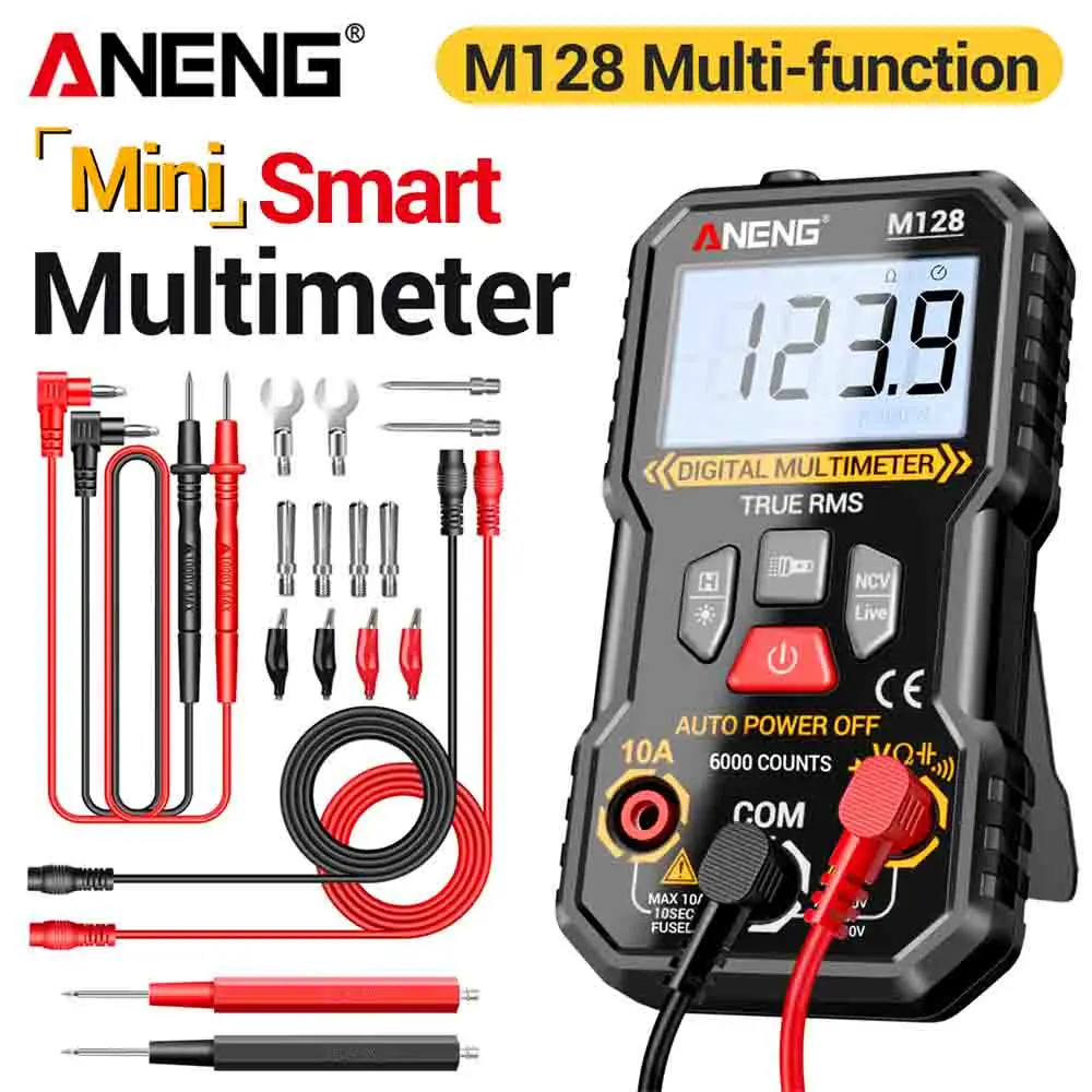 Multifunction Mini Multimeter ANENG M128 6000 Count AC/DC Voltage Current Resistance Capacitor NCV Voltage Induction Tester Tool