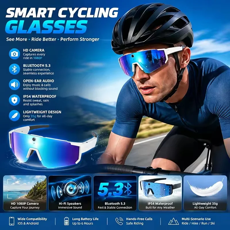 Nouvelles Lunettes Intelligentes IA 1200W avec Caméra, Anti-tremblement et Anti-vent, Idéales pour le Cyclisme et les Sports de Plein Air 2026