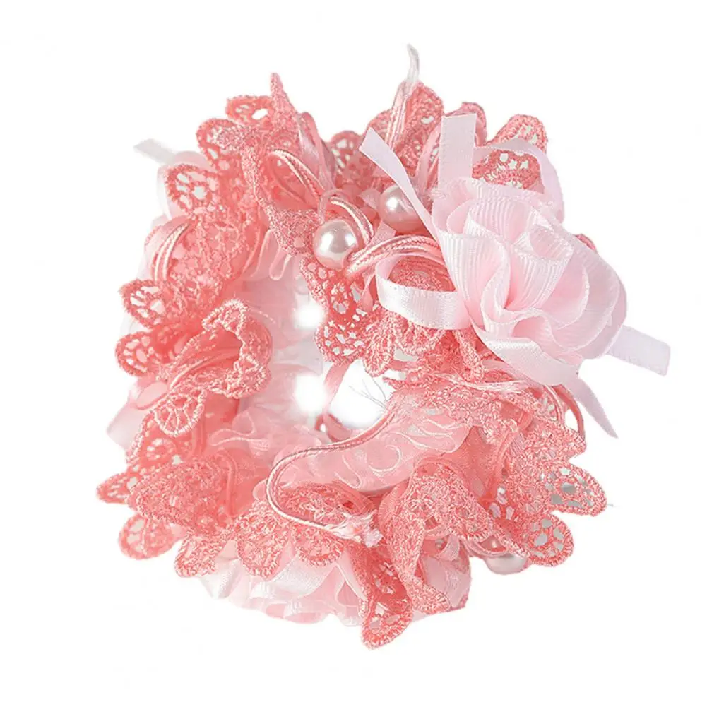 Faux Pearls Sweet Elegant Hair Tie Mesh Lace Flower Decor Hair Band Hair Rope Accessories Headwear Кольцо Bun Bun 머리띠