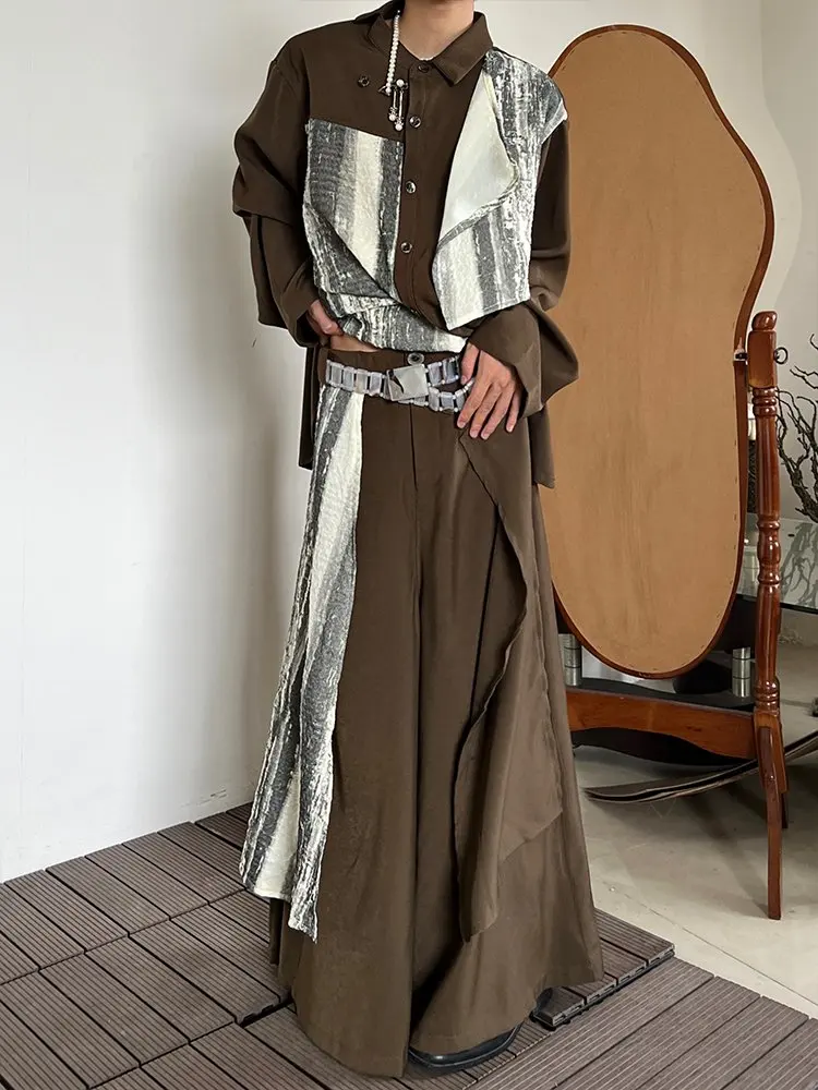Retro Japanese Style Wide Leg Pants Irregular Splicing Design Casual Drapey Loose Fit Youthful Trendy  Color Trousers