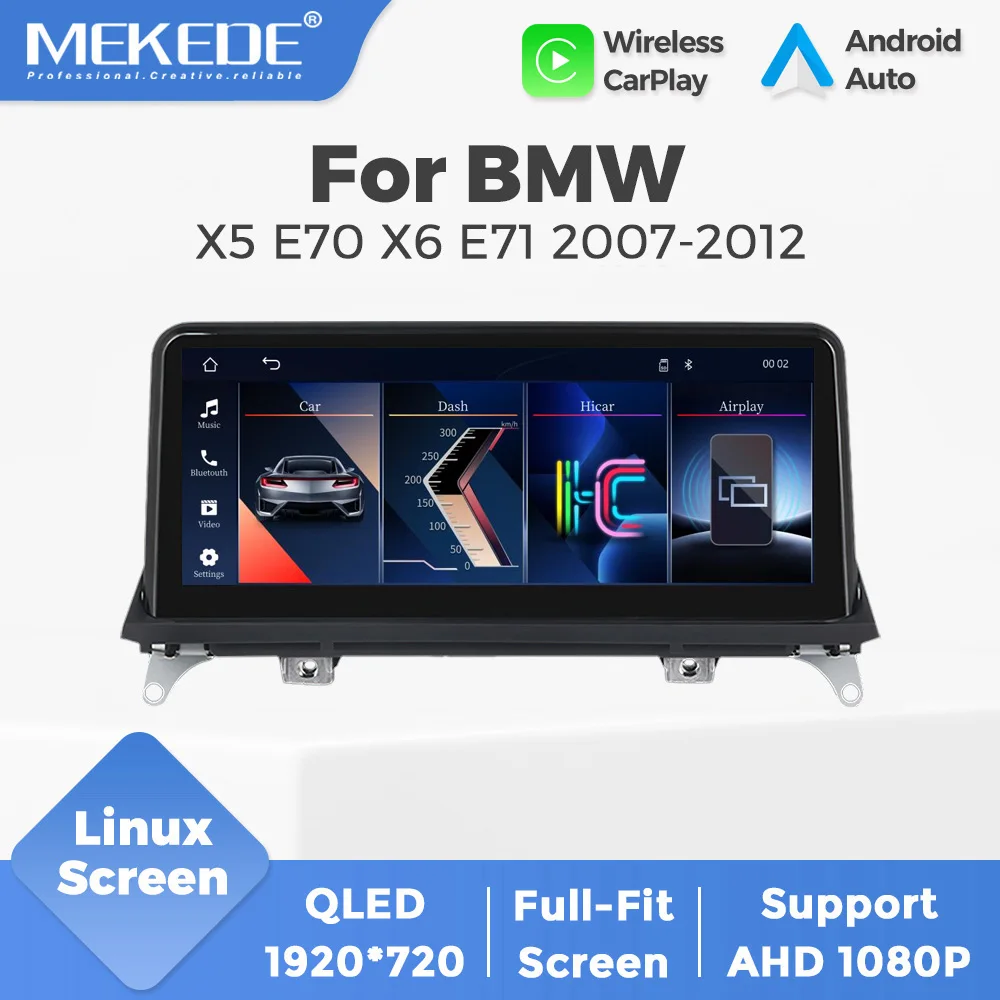 MEKEDE Lettore Multimediale per Auto con CarPlay Wireless e Android Auto da 10,25/12,3 Pollici per BMW X5 E70 X6 E71 E72 CCC CIC Unità Audio con Display HD e Schermo Touch