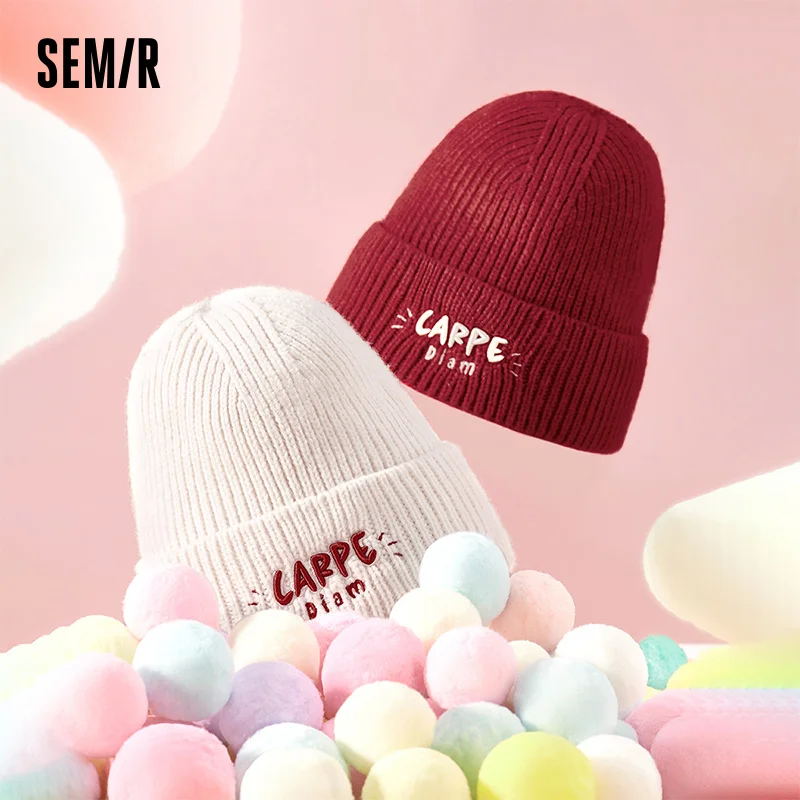 Semir Warm Hat ColorBlock Knit Women Autumn Winter 2025 Beanie Embroidered Cozy Soft Wool Stylish