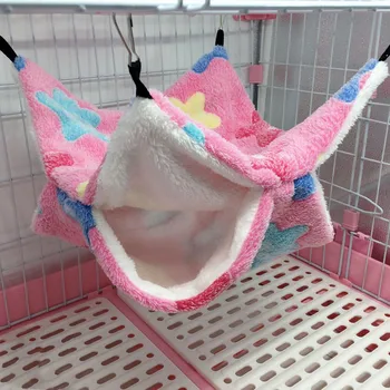 작은 반려동물 해먹 더블 레이어 플러시 부드러운 겨울 따뜻한 행잉 둥지, 작은 반려동물 햄스터 다람쥐 친칠라 하우스 수면 침대 