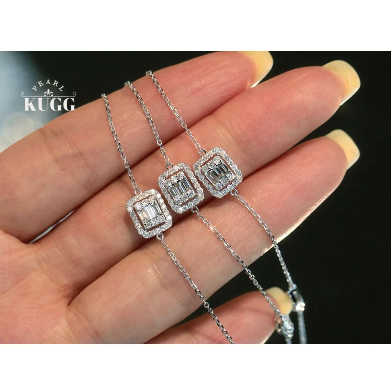 

KUGG 100% 18K White Gold Bracelet Fashion Geometirc Shape 0.58carat Real Natural Diamond Bracelet for Women High Wedding Jewelry