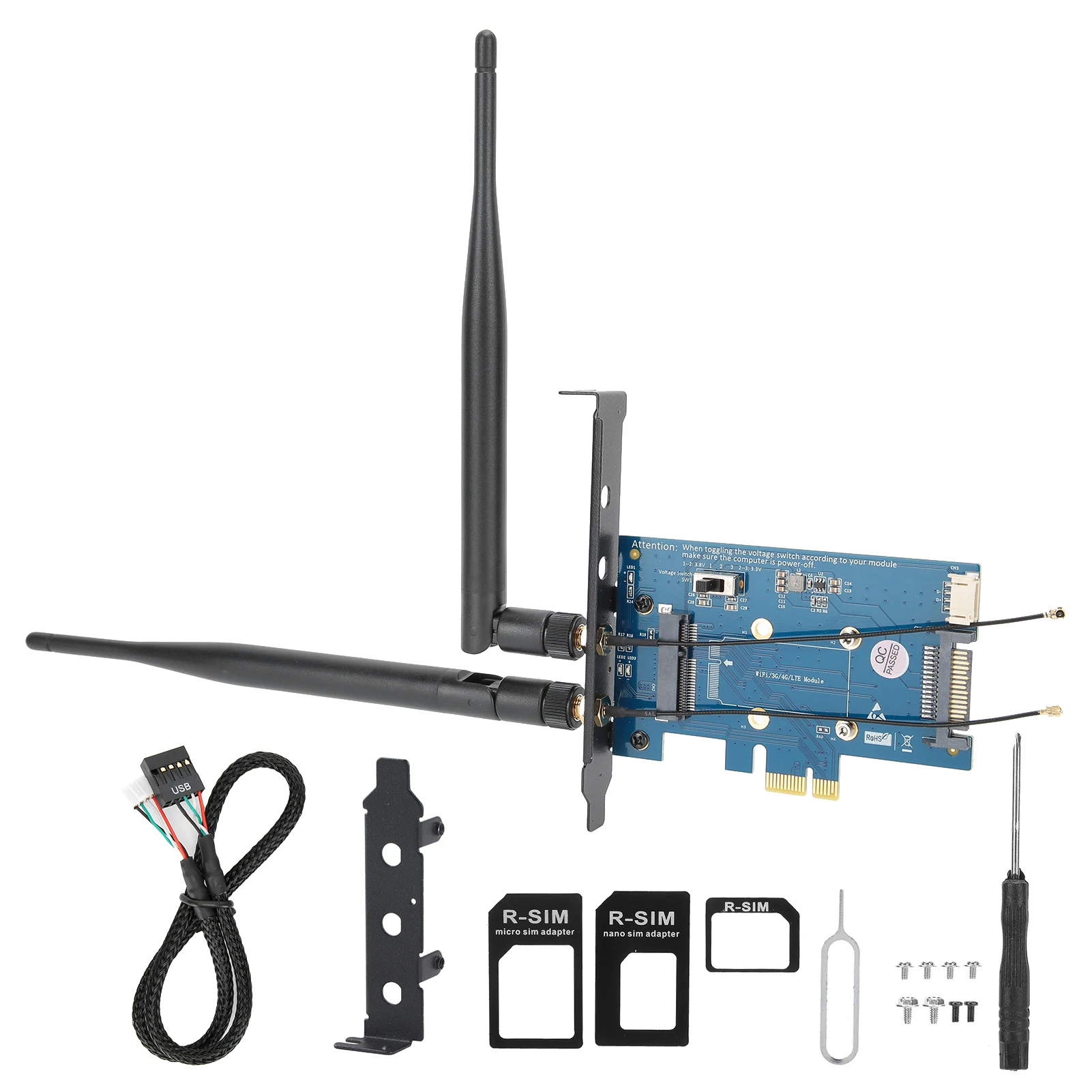 

PCI‑E 1X Wifi Adapter Wireless Dual Band Adapter with SIM Card Holder Mini PCI-E to PCI-E 1X Network Peripheral