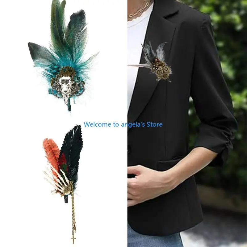 X4YC Gear Clock Hanging Chain Brooch Suit Pin,Shirt Lapel Pin Accessories Women Men Chain Tassels Brooch Pins Jewelry