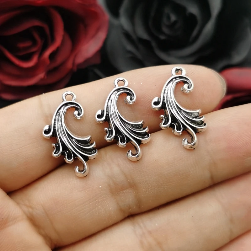 10pcs 13x7mm Charms Water  sea wave Tibetan Silver Color Pendants Antique Jewelry Making DIY Handmade Craft Pendant