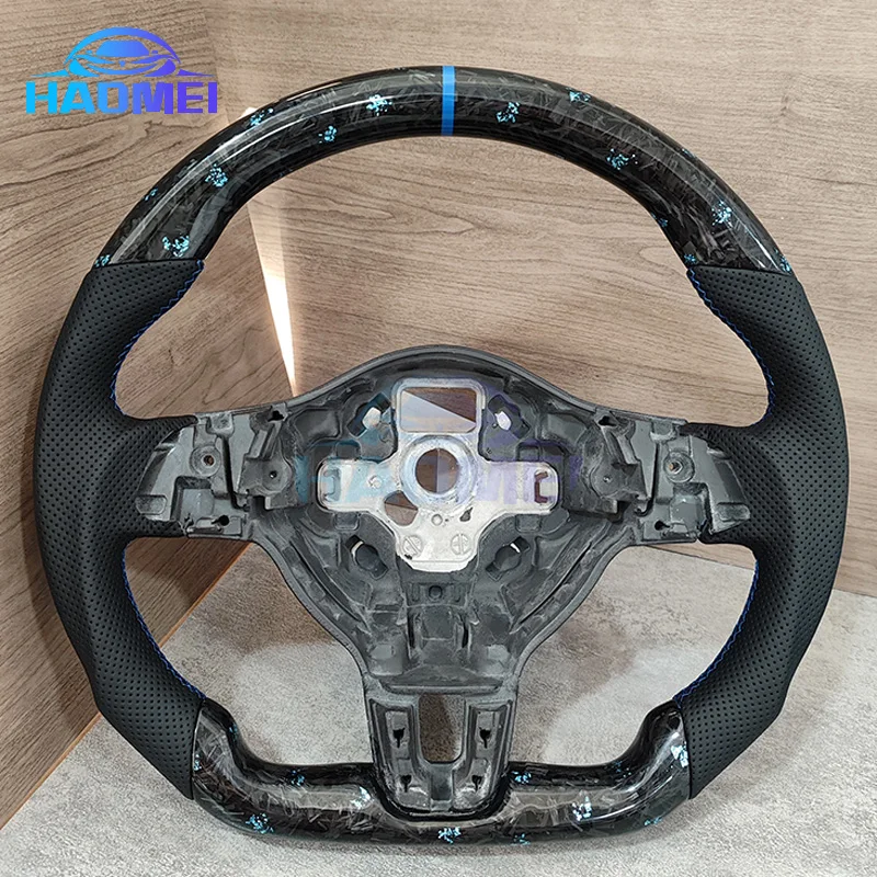 Forged carbon fiber leather sports steering wheel for Golf 6 GTI GTD R 2009-2013 Polo GTI Tiguan Passat R-Line, Car Accessories