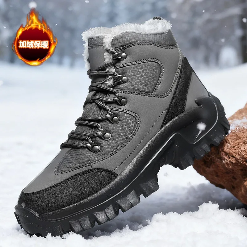 

2025 Winter Men's Boots Warm Men's Snow Boots High Quality Leather Waterproof Men Sneakers Outdoor Men Hiking Boots Work Shoes