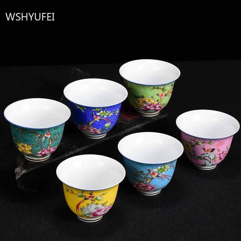 4 pcs/lot Chinese Exquisite Pastel Ceramic Teacup Coffee cup Handmade Porcelain Tea set Accessories Portable Personal Single Cup