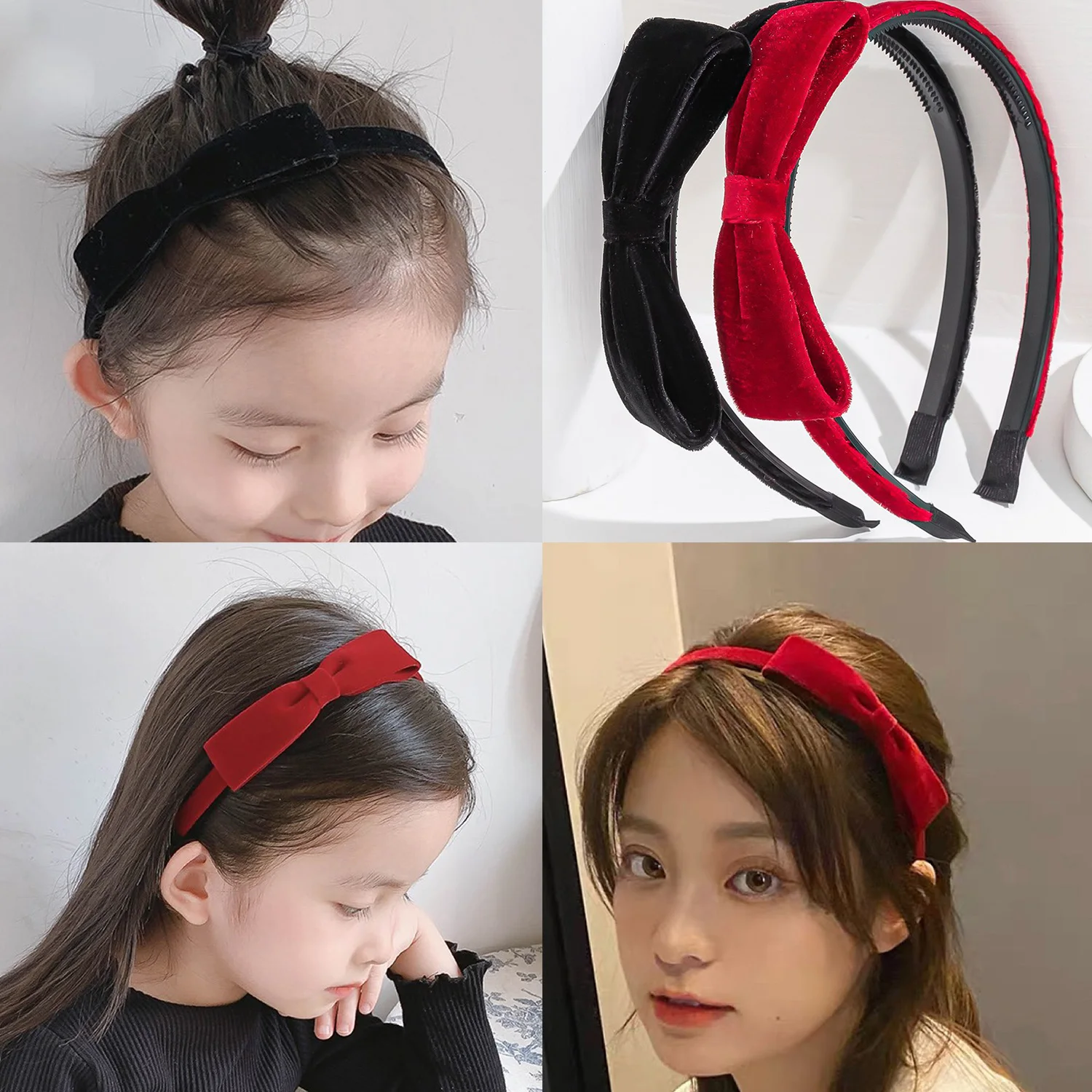 Sweet Hair Accessories Princess Hair Band Cute Red Black Bow Headband For Girls Women Headwear Retro Bow Ties Hairband Headbands