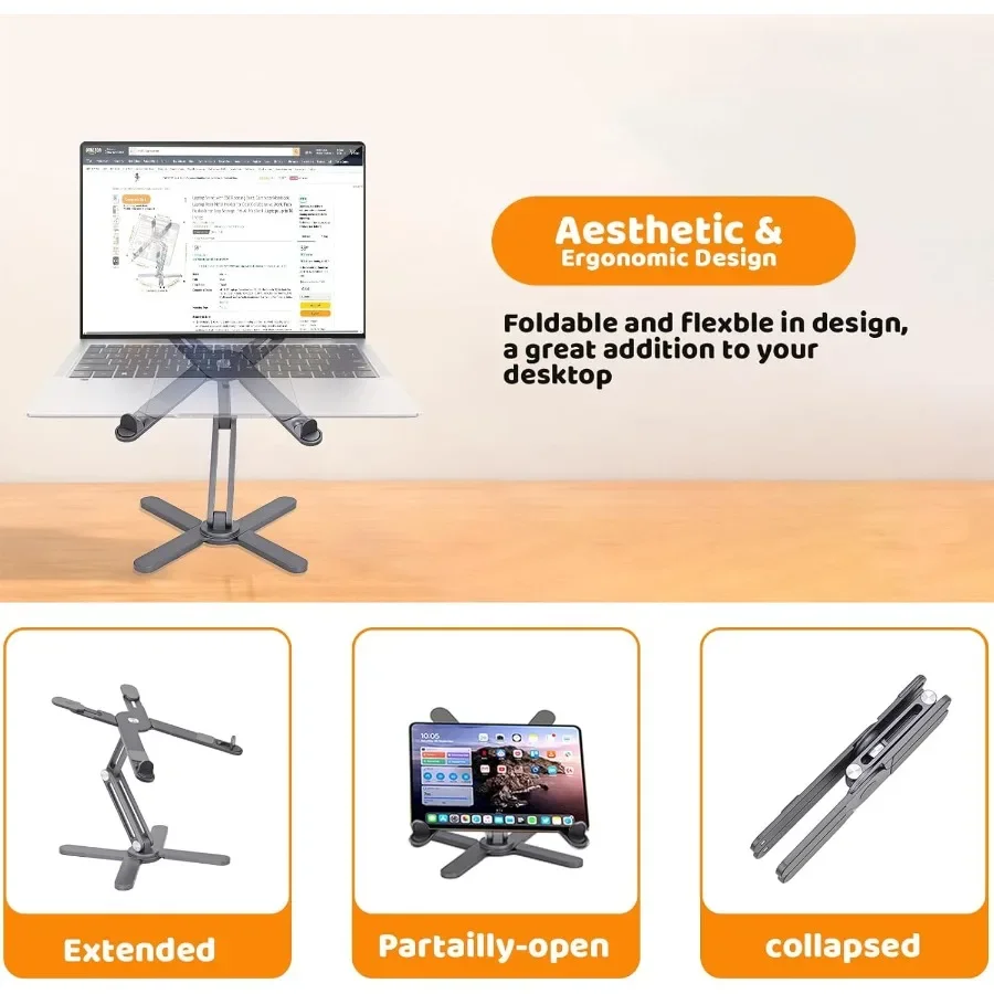 360度回転ベース付きラップトップスタンド コンピューターノートブックラップトップライザー デスク用メタルホルダー 協働作業用 完全に折りたたみ可能