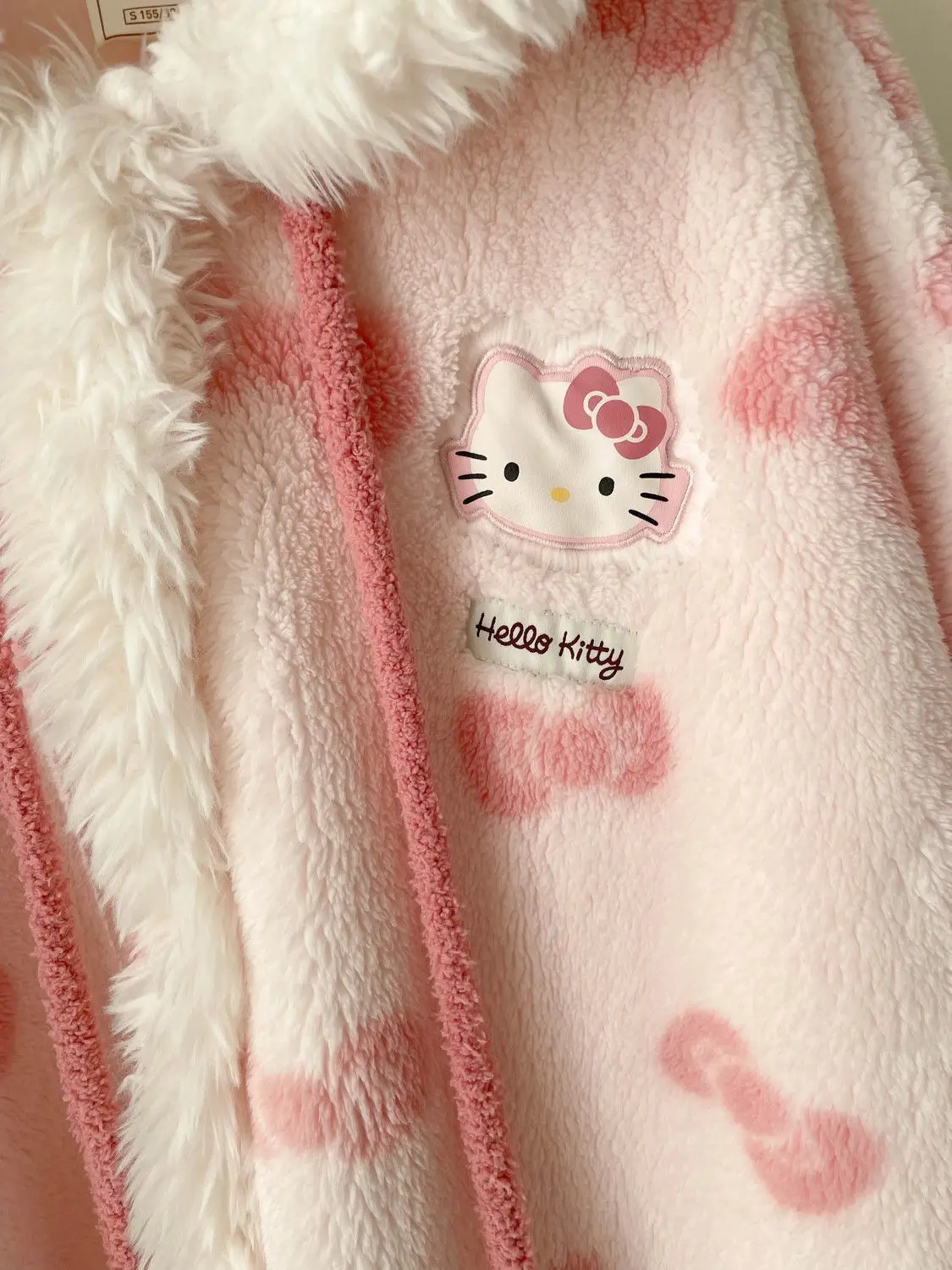 New Sweet Furry Hooded Hello Kitty Nightgown Coral Fleece Plush Sleepwear Robe Winter Women\'s Cute Oversize Home Casual Clothes